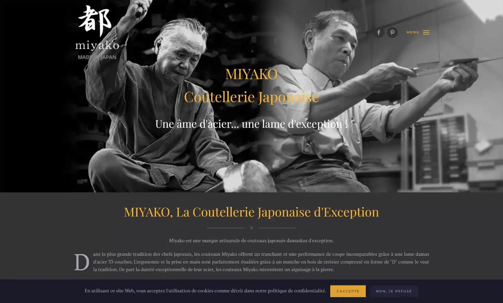 Capture d'écran du site miyako-couteaux.fr