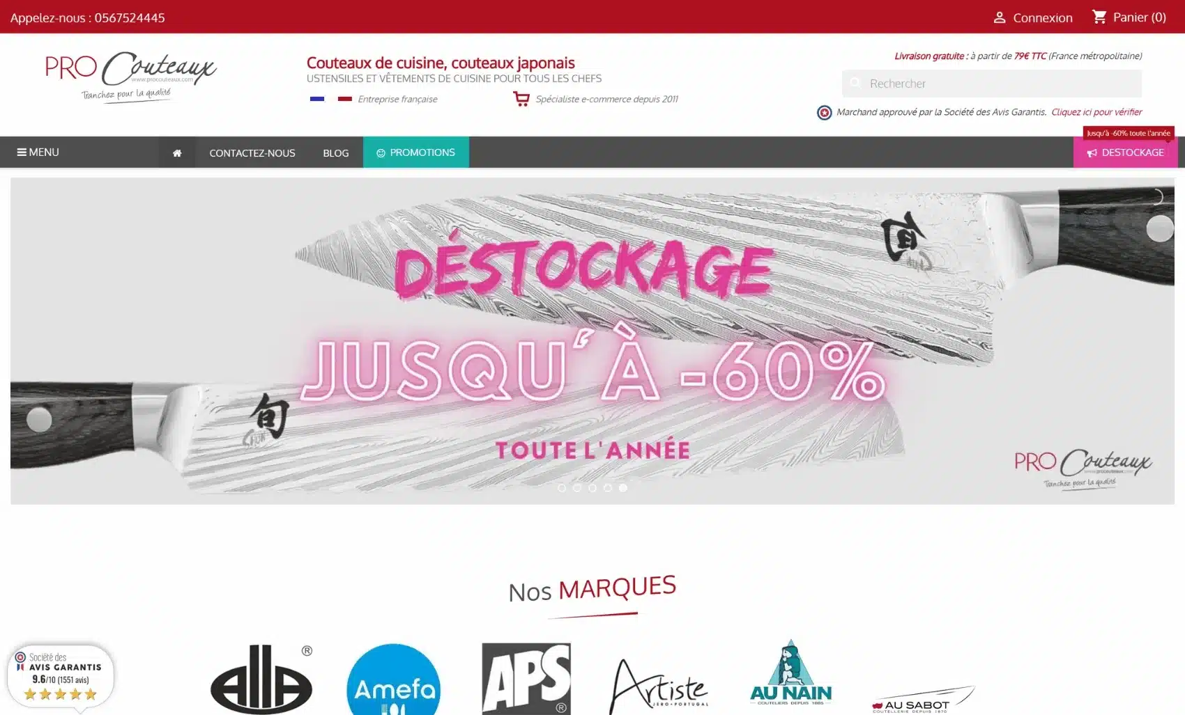 Capture d'écran du site procouteaux.com